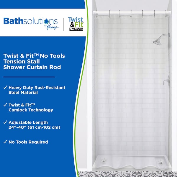 No Tools Stall Shower Curtain Rod, 24-40, White